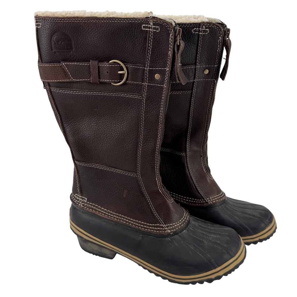 Sorel Winter Fancy Tall II Brown Leather Rubber Duck Boots NL2136-242 Womens